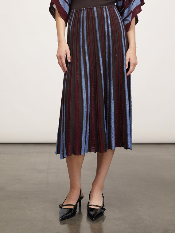 Pleated lurex knit striped skirt