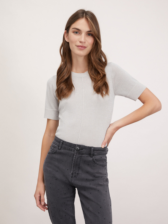 Lurex sweater with short sleeves