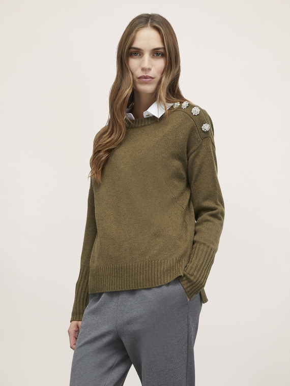 Wool blend sweater with button feature