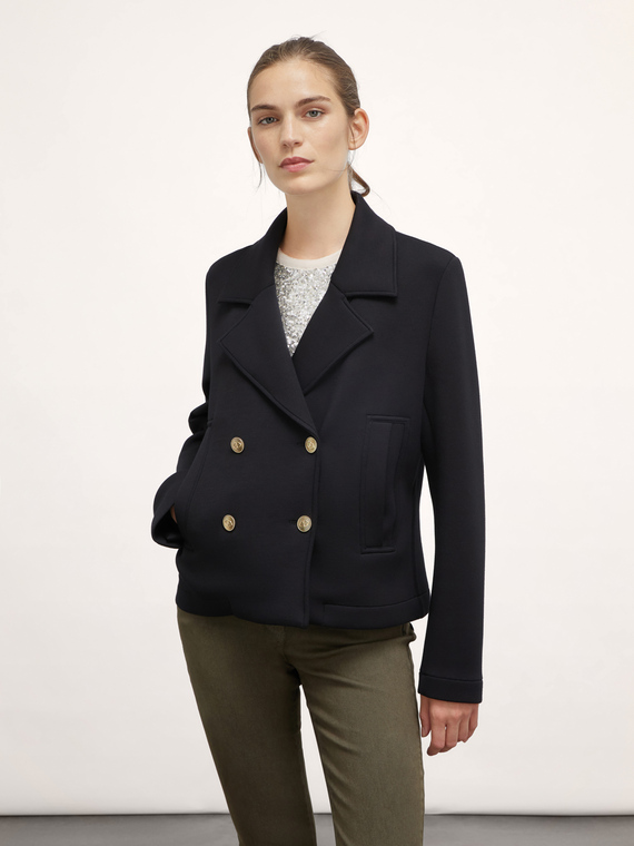 Double-breasted scuba pea coat