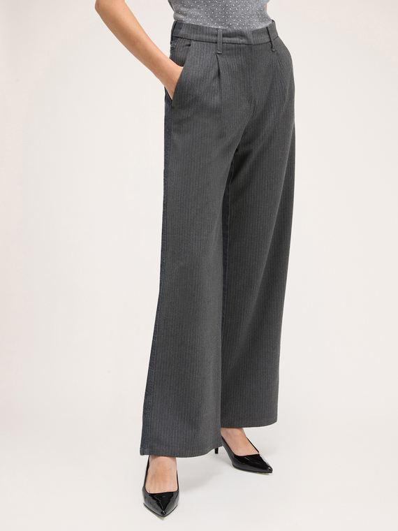 Pinstripe palazzo trousers with denim insert