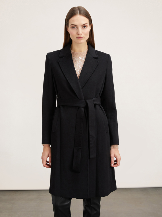 Midi wool blend coat with belt