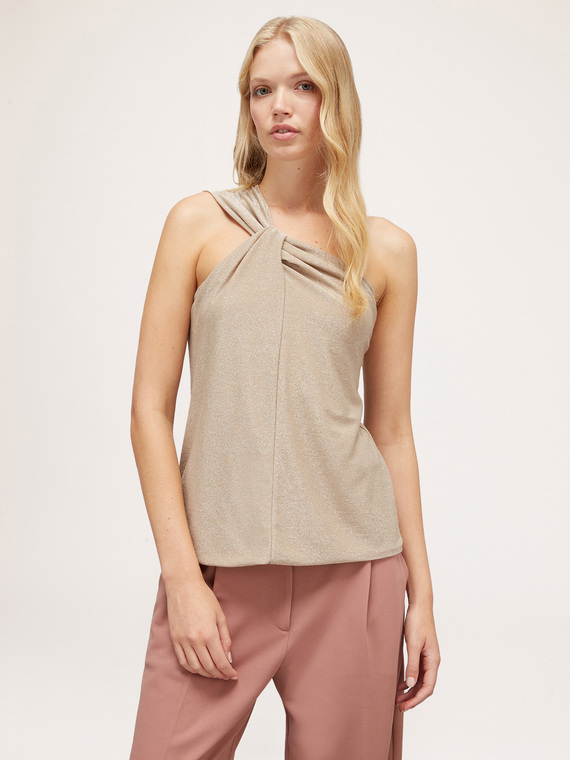 One-shoulder lurex top