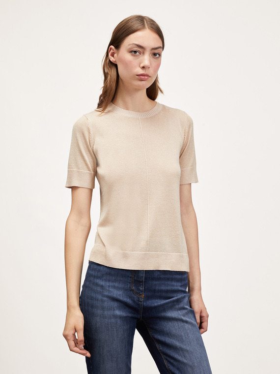 Lurex sweater with short sleeves