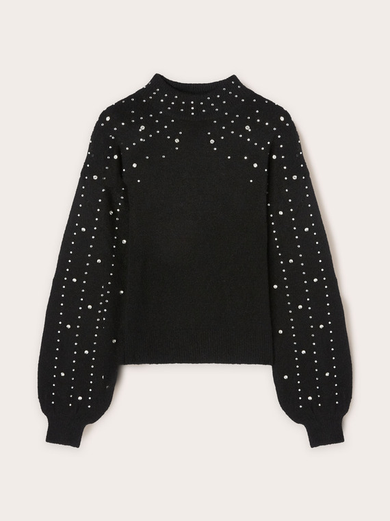 Sweater with embroidered gemstones