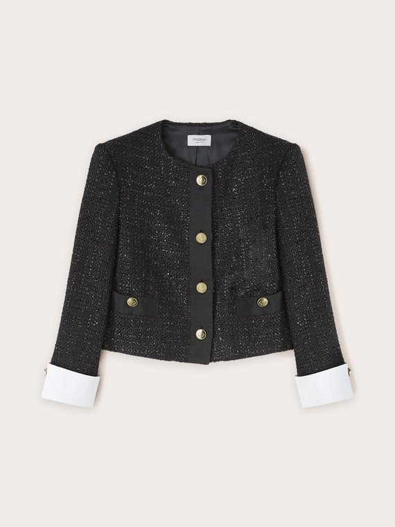 Chaqueta en tweed de lúrex con puños desmontables