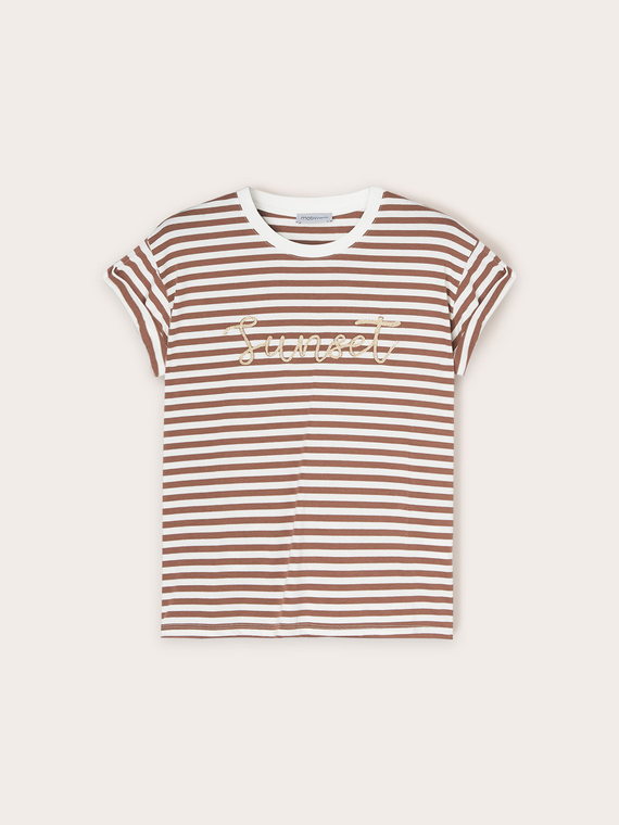 Striped T-shirt with embroidered writing