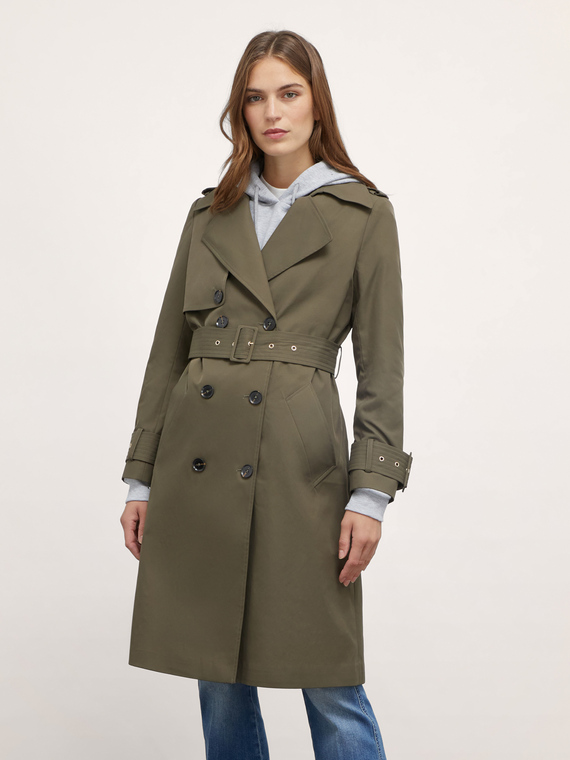 Double-breasted technical fabric trench-coat