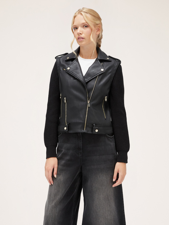 Biker jacket with knit sleeves