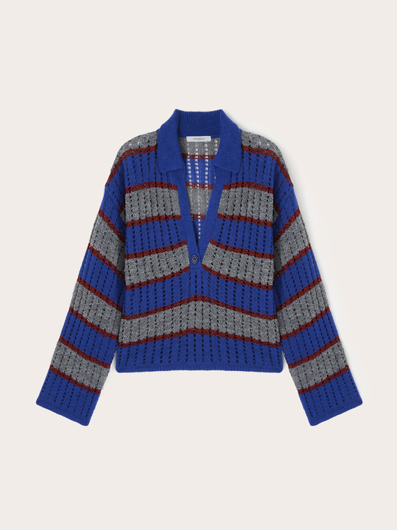 Striped lurex sweater with collar