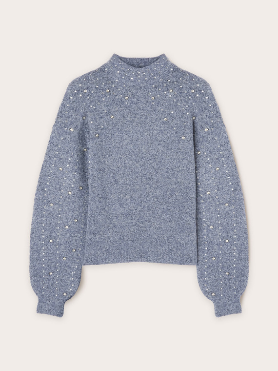 Sweater with embroidered gemstones