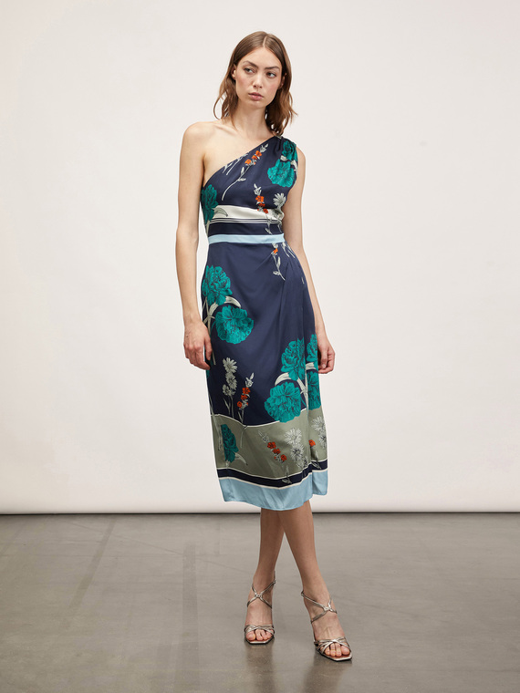 Printed one-shoulder midi dress