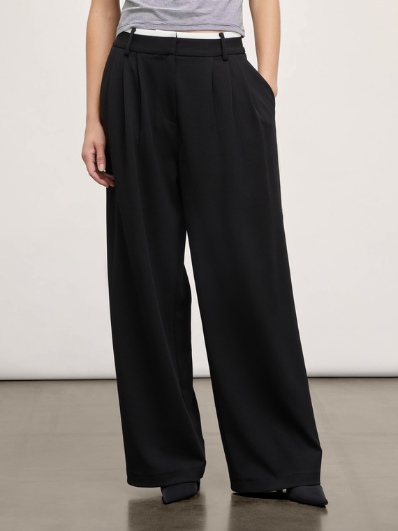 Palazzo trousers with pleats and contrasting trims