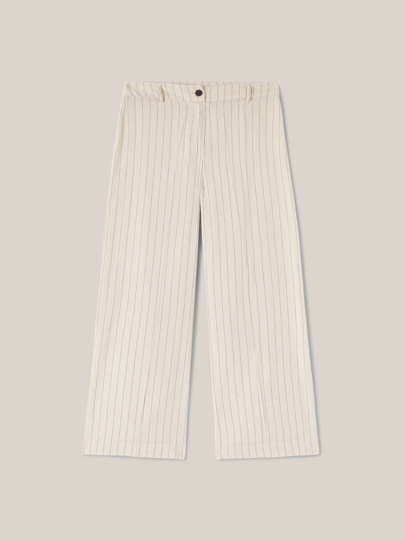 Pantaloni palazzo in lino e viscosa grigio gessati con riga beige