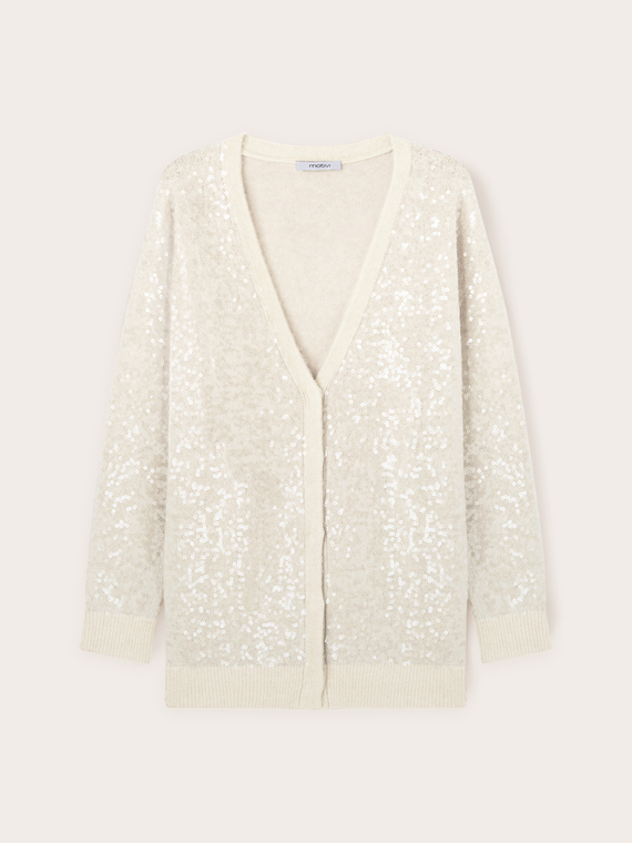 Cardigan in maglia misto lana full paillettes