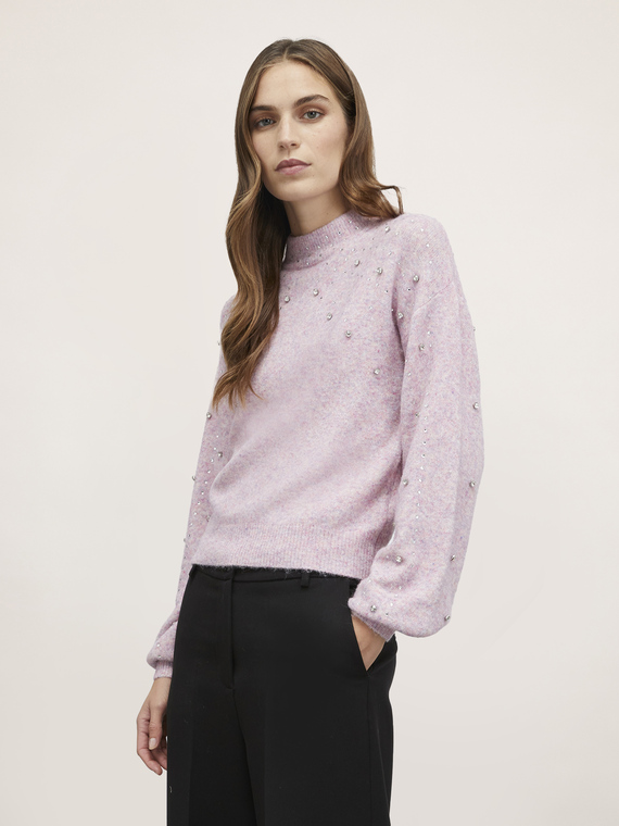 Sweater with embroidered gemstones