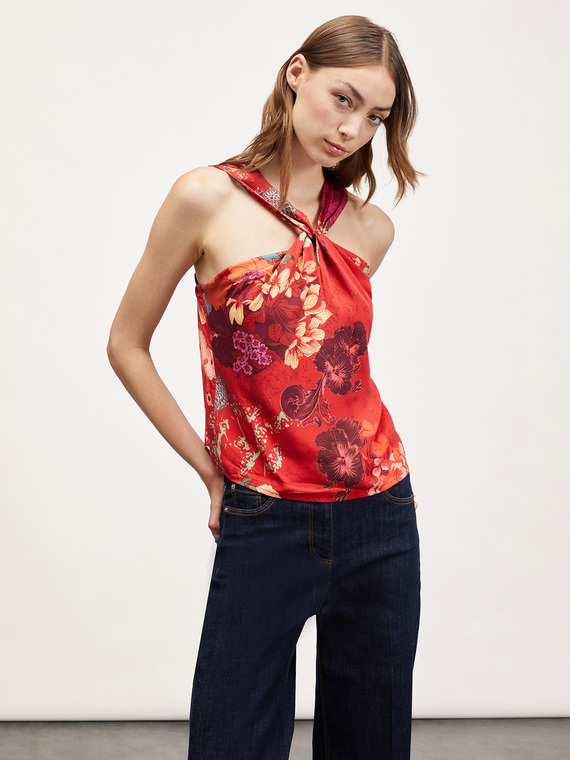 Printed top with knot