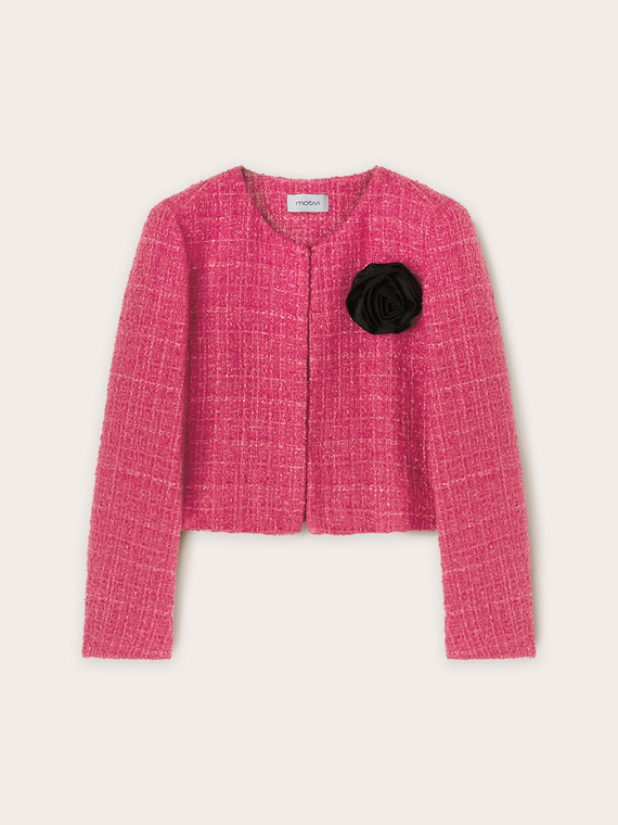 Giacca in tweed con rosa in tessuto