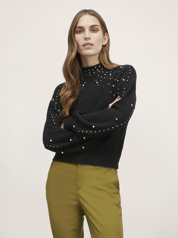 Sweater with embroidered gemstones