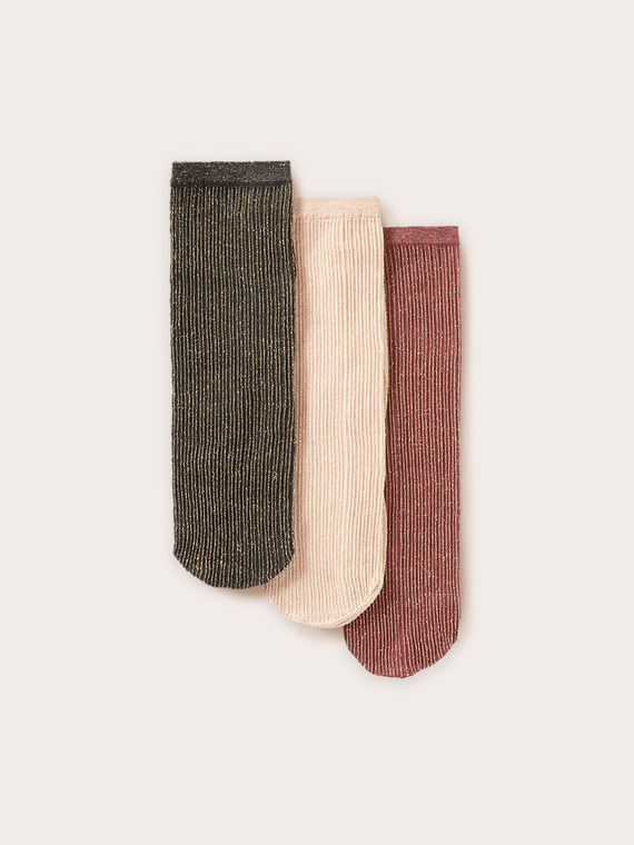 Lot de 3 chaussettes courtes côtelées en lurex transparent