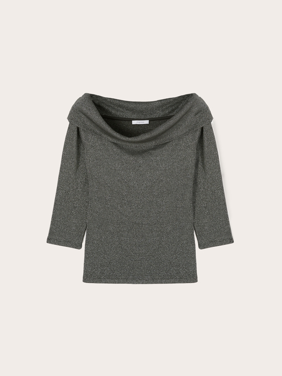 Off-shoulder lurex t-shirt