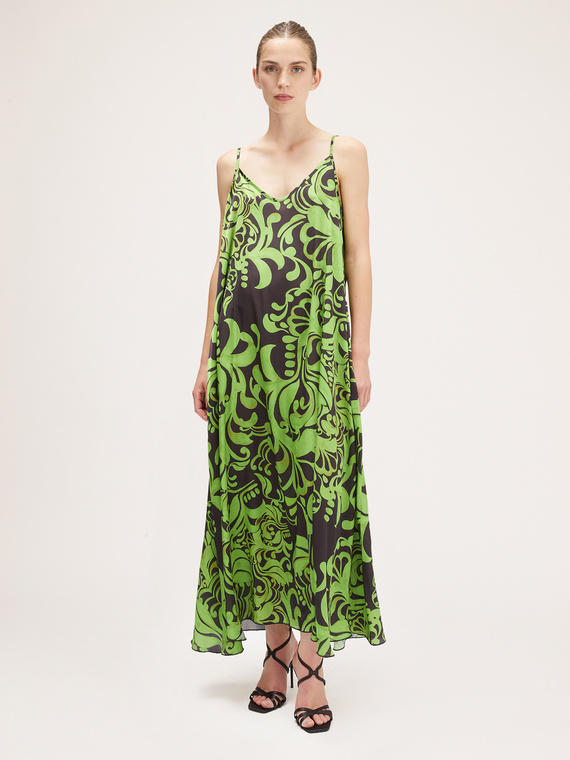 Long dress in cashmere patterned satin