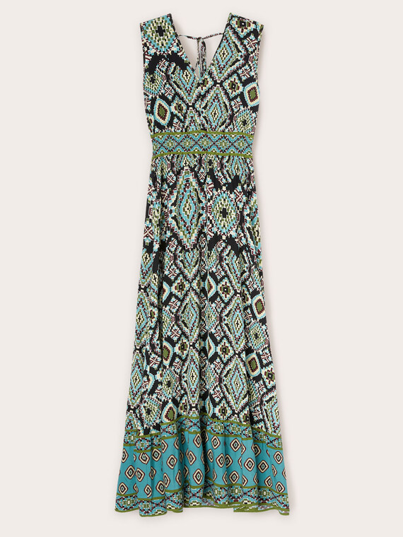 Long dress with ethnic patterned flounce