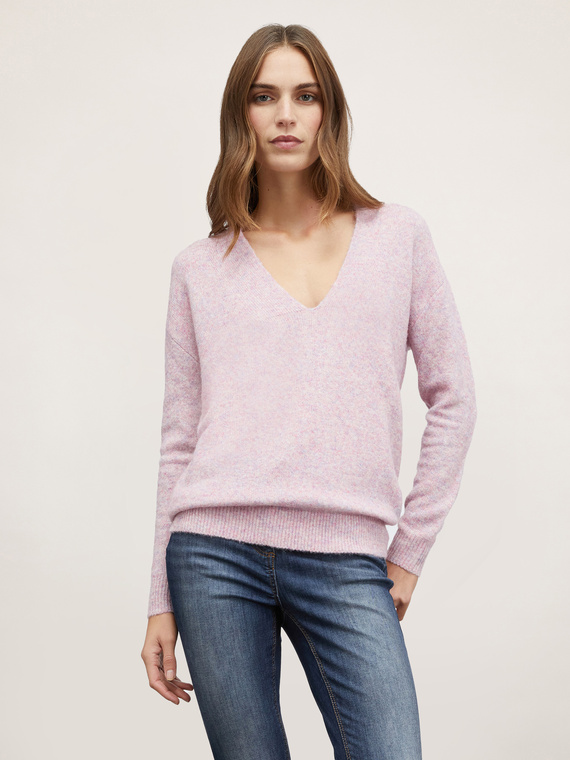 Pullover scollo a v misto lana