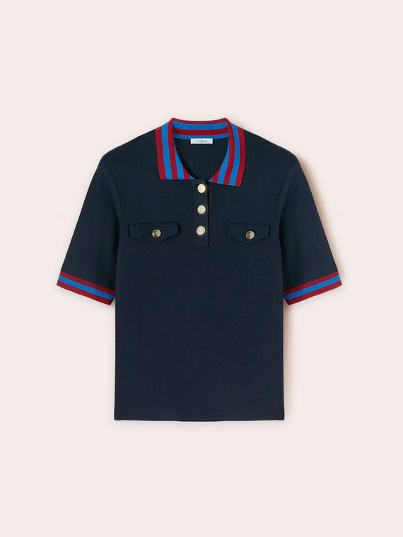 Knitted polo shirt with striped collar