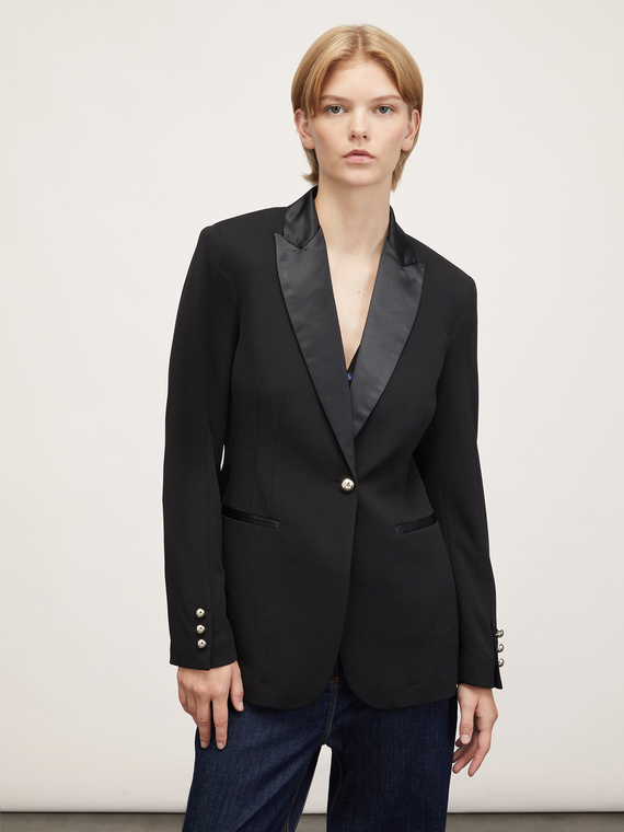 Veste à simple boutonnage avec inserts en satin