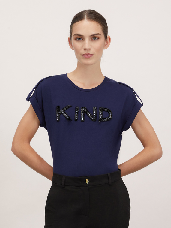 T-shirt with beaded patch writing