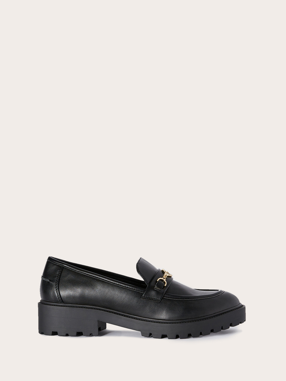 Black coated fabric loafers