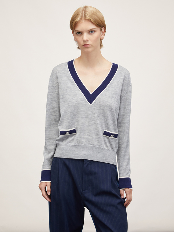 Pull avec bords contrastés en laine