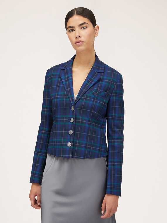 Short chequered pattern blazer jacket