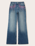 Jeans wide leg con ricamo di pietre image number 3