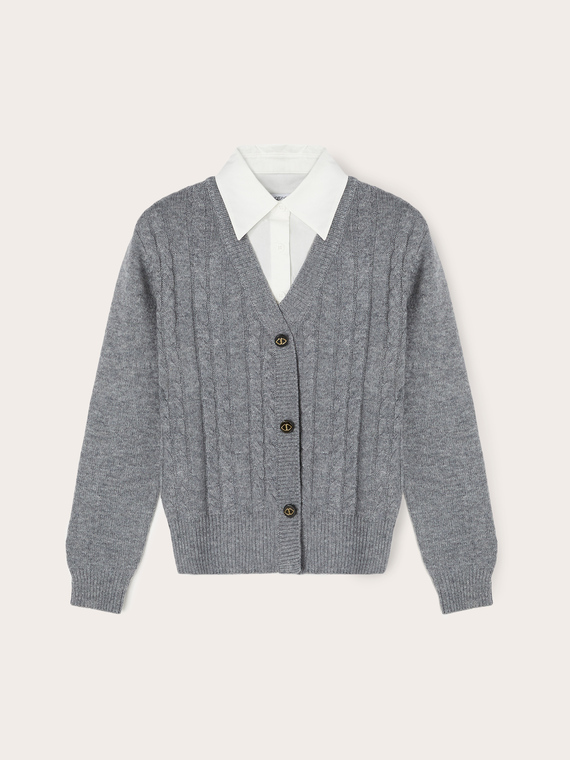 Cable pattern sweater with shirt collar