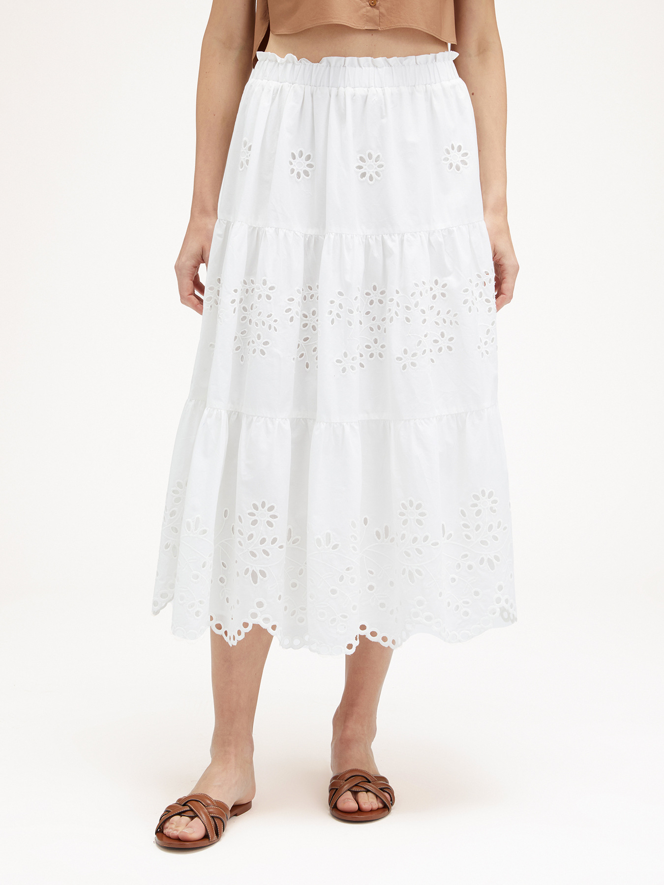 Broderie Anglaise flounced skirt image number 0