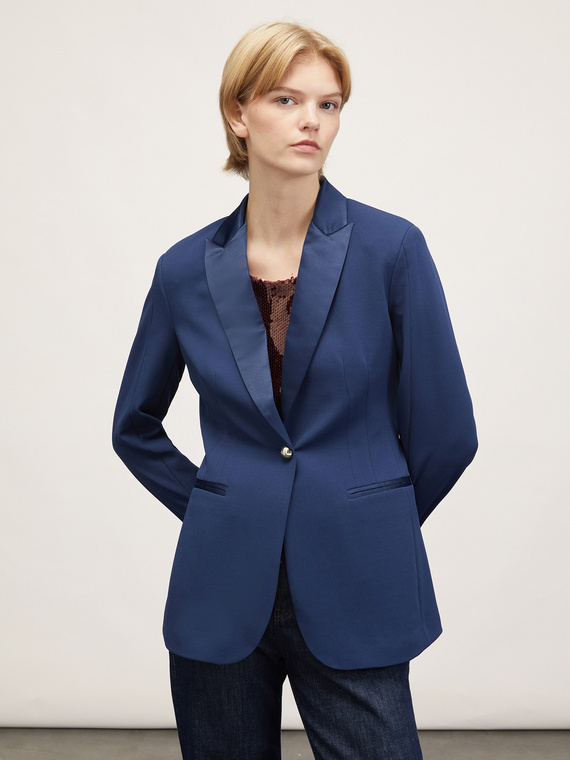 Single-breasted jacket with satin inserts