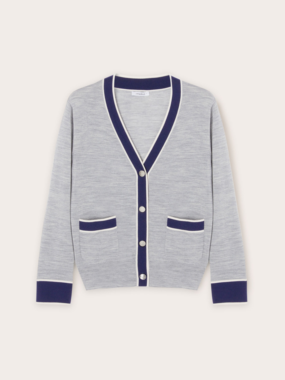 Cardigan avec bords contrastés en laine