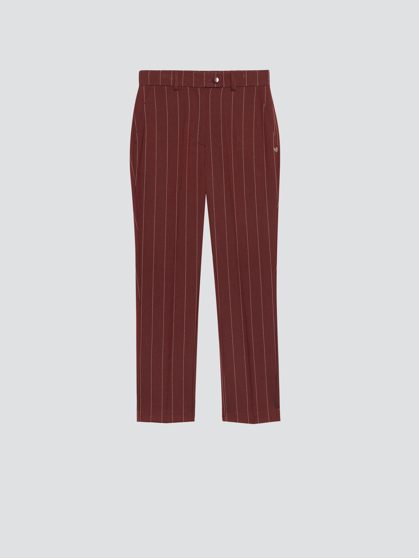 Red pinstripe trousers deals