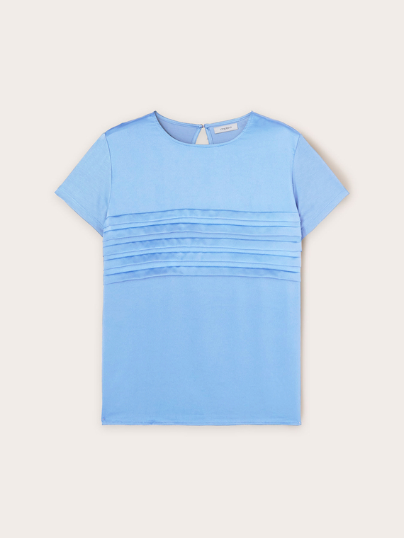 Two-material T-shirt with pleats