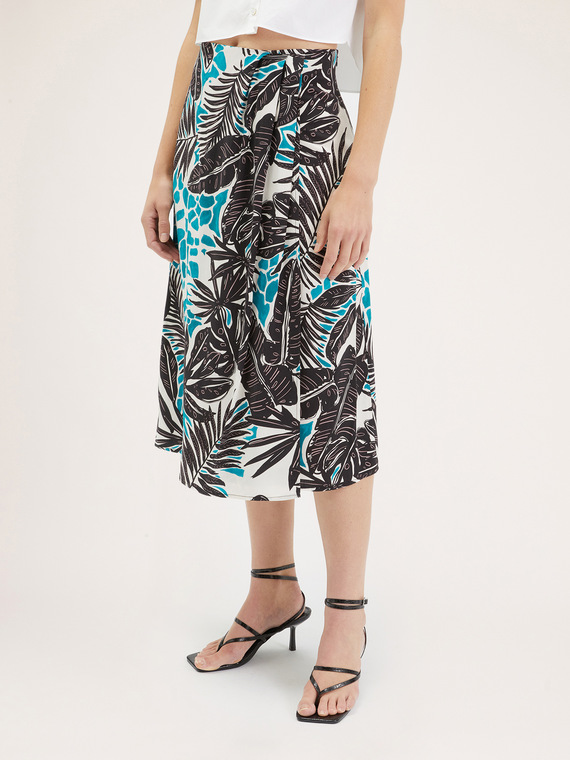 Midi wraparound tropical print skirt