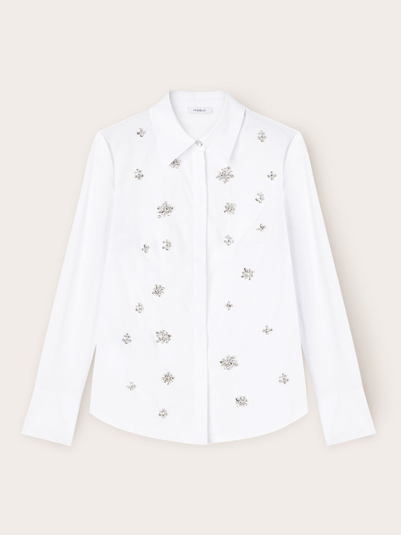 Shirt with applied gemstones