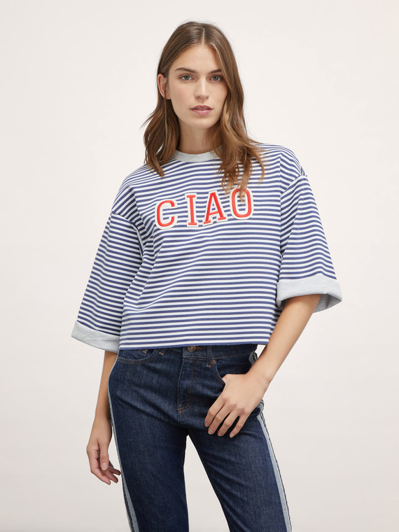 Oversize-T-Shirt aus gestreiftem Scuba