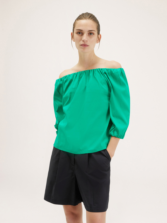 Blouse with off-shoulder elastic neckline