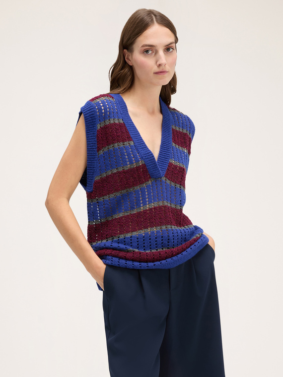 Striped lurex knit waistcoat