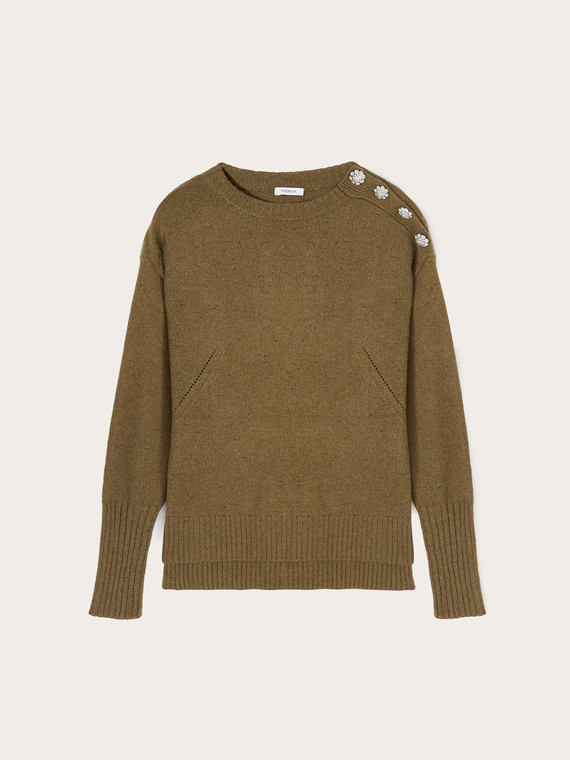 Wool blend sweater with button feature