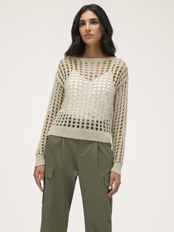 Lurex-Pullover mit Lochmuster