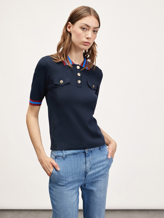 Knitted polo shirt with striped collar