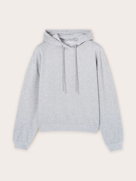 Sweatshirt mit Kapuze und Kristallapplikationen